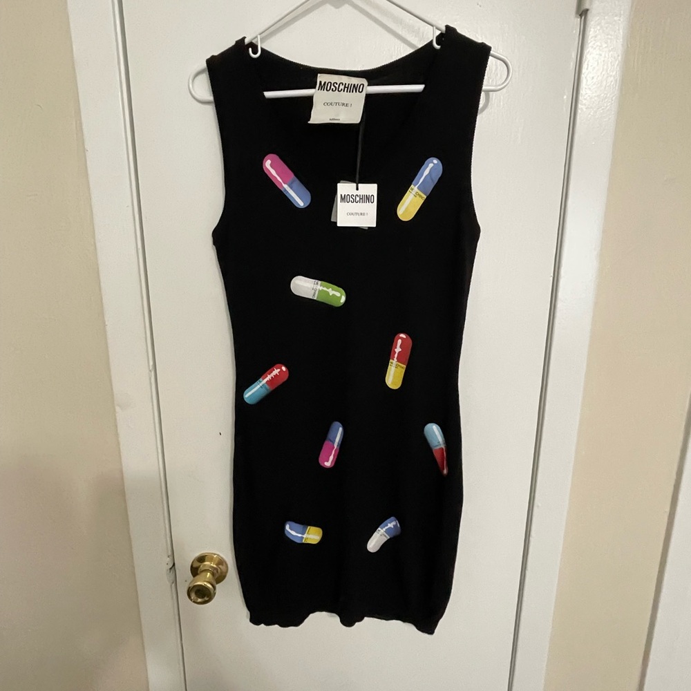 Moschino Couture! Black Mini Dress w/ Pills